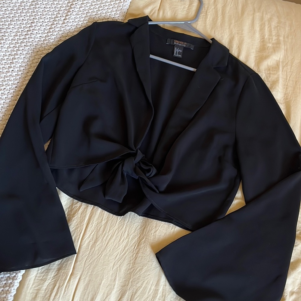 Black Long sleeve, Knotted Blouse
